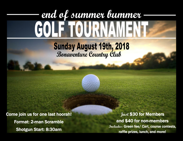 2018 end of summer bummer golf tournament flyer